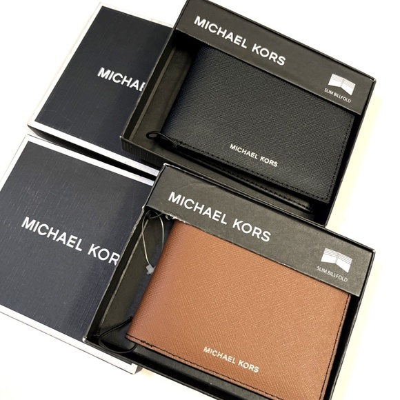 Michael Kors Slim Billfold Men's Wallet 2pc Gift Set Black Brown Boxed Holiday - Picture 1 of 14